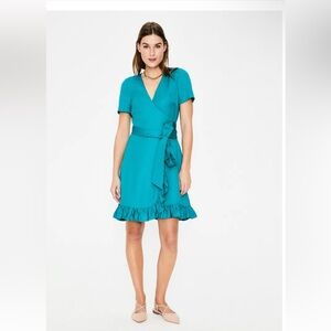 Boden Federica Linen Viscose Blend Turquoise Ruffle Wrap Dress size 10